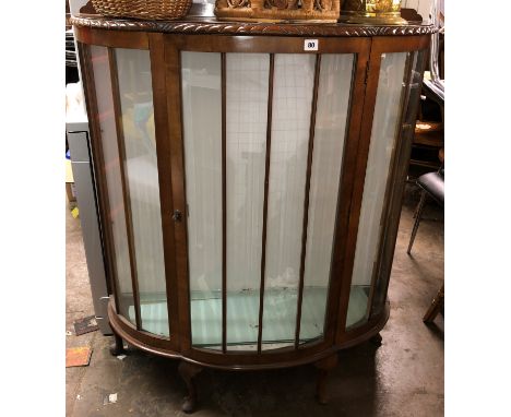 WALNUT BOW FRONTED GLAZED CABINET 