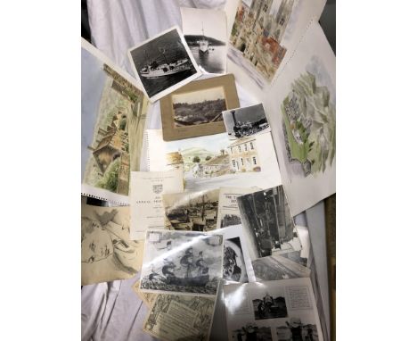 FOLDER OF INTERESTING EPHEMERA ROYAL DRAWING SOCIETY CERTIFICATES AND SKETCH, WATERCOLOUR DRAWINGS, BLACK AND WHITE PHOTOGRAP