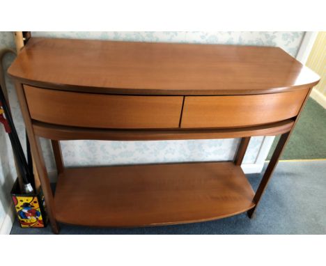 TEAK BOW FRONTED TWO DRAWER SIDE TABLE