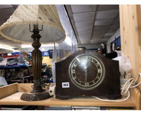 ELECTRIFIED MANTEL CLOCK AND WOODEN TABLE LAMP