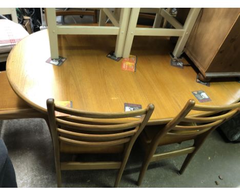 G PLAN TEAK OVAL TABLE AND SIX LADDER BACK CHAIRS 