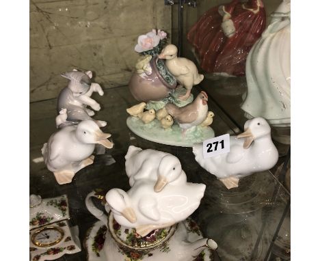 FOUR NAO HEN AND CHICKS AND GEESE FIGURE GROUPS PLUS TWO  LLADRO FIGURE GROUPS