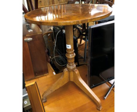 BURR YEW CROSSBANDED CIRCULAR TOPPED REGENCY STYLE TRIPOD TABLE