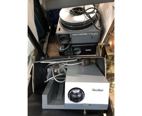 TWO ROLLEI SLIDE PROJECTOR, KODAK CAROUSEL PROJECTOR AND FOLDING SCREEN