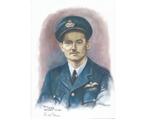 Plt/Off Bill Green WW2 RAF Battle of Britain Pilot signed colour print 12 x 8 inch signed in Pencil. Image of him in uniform.