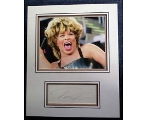 Tina Turner signed autograph presentation. High quality professionally mounted 16 x 13 inch overall sized display. 3D double 