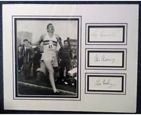 Four Minute Mile signed autograph presentation Roger Bannister, Chris Chataway and Chris Brasher. High quality professionally