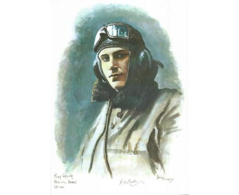 Plt Off Percival Beake WW2 RAF Battle of Britain Pilot signed colour print 12 x 8 inch signed in Pencil. Image of him in flyi
