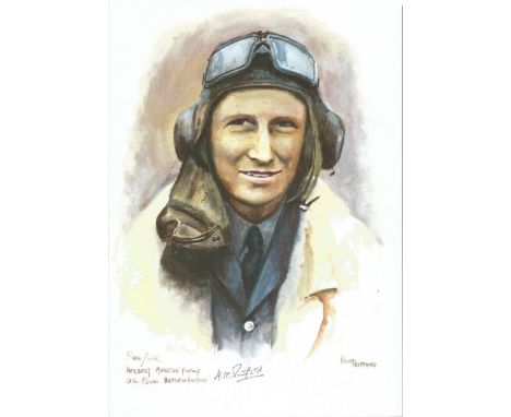 Sqd/Ldr Herbert Moreton Pinfold WW2 RAF Battle of Britain Pilot signed colour print 12x8 inch signed in pencil. Image of him 