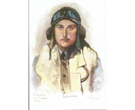 Plt/Off William Walker WW2 RAF Battle of Britain Pilot signed colour print 12x8 inch signed in pencil. Image of him in Flying