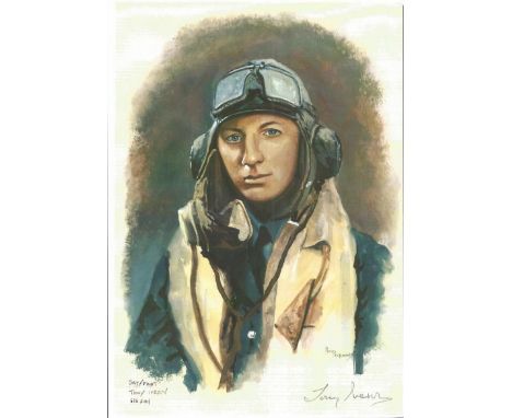 Sgt/Pilot Tony Iveson WW2 RAF Battle of Britain Pilot signed print 12x8 inch signed in pencil. Image of him in flying gear. T