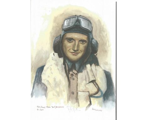 Plt Off Cyril Bamberger WW2 RAF Battle of Britain Pilot signed colour print 12 x 8 inch signed in Pencil. Image of him in fly