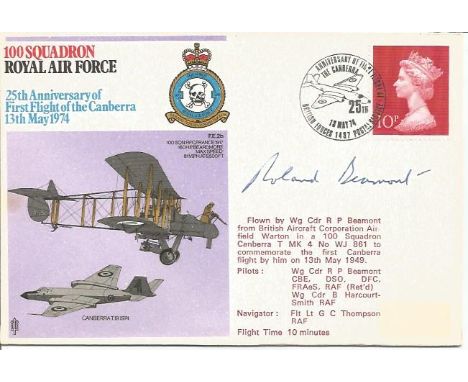 Wg Cdr Roland Beamont DSO DFC & Bar WW2 ace signed 100 Sqn Canberra cover. British fighter pilot for the Royal Air Force and 