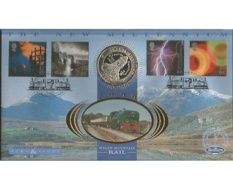 Fire & Light, Welsh mountain rail Coin FDC PNC. 25 ecu coin inset. 1/2/00 Portmadog postmark. Good Condition. We combine post