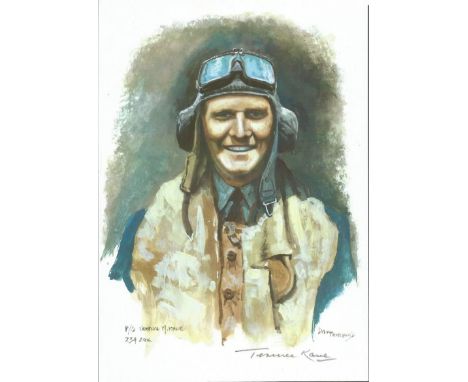 Plt Off Terence Kane WW2 RAF Battle of Britain Pilot signed colour print 12 x 8 inch signed in Pencil. Image of him in flying