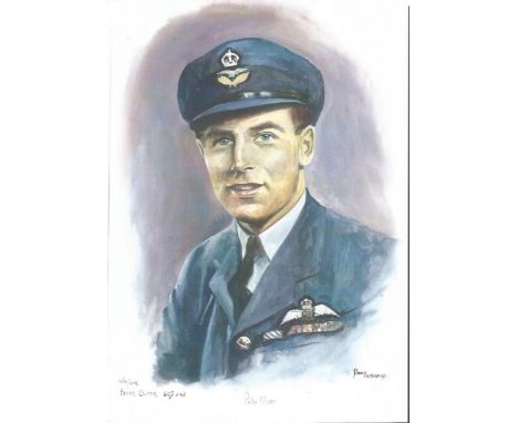 Wg Cmdr Peter Olver WW2 Battle of Britain Pilot signed colour print 12x8 inch signed in pencil. Image of him in uniform. Wing