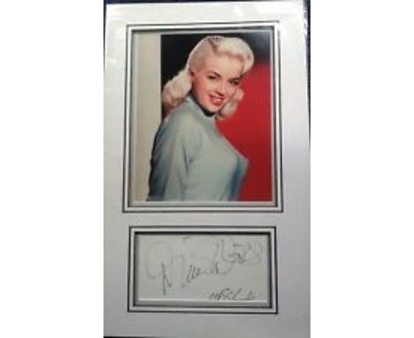 Diana Dors signed autograph presentation. High quality professionally mounted 18 x 11 inch overall sized display. 3D double m