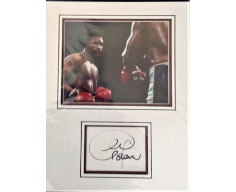 George Foreman signed autograph presentation. High quality professionally mounted 17x13 inch overall sized display. 3D double