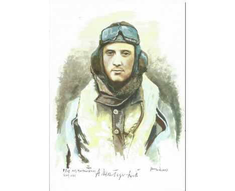 F/Lt A. M. Montague Smith WW2 RAF Battle of Britain Pilot signed colour print 12 x 8 inch signed in Pencil. Image of him in f