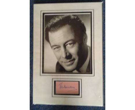 Rex Harrison signed autograph presentation. High quality professionally mounted 16 x 11 inch overall sized display. 3D double