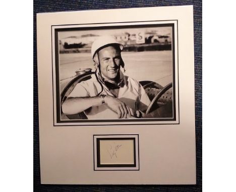 Stirling Moss signed autograph presentation. High quality professionally mounted 14x13 inch overall sized display. 3D double 