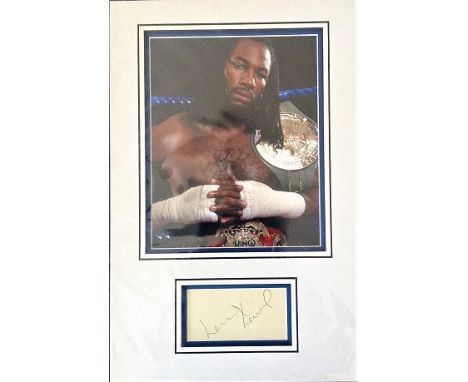 Lennox Lewis signed autograph presentation. High quality professionally mounted 17 x 11 inch overall sized display. 3D double