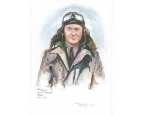 Plt/Off Frank Joyce WW2 RAF Battle of Britain Pilot signed colour print 12 x 8 inch signed in Pencil. Image of him in flying 