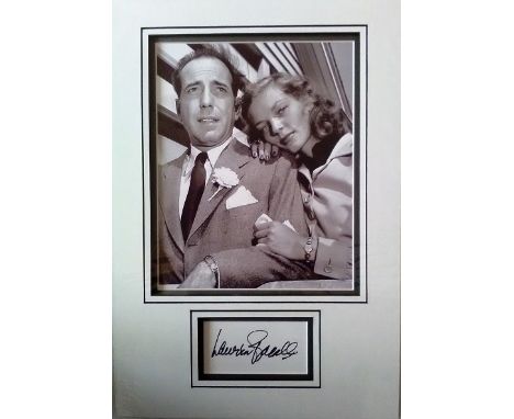 Lauren Bacall signed autograph presentation. High quality professionally mounted 16 x 11 inch overall sized display. 3D doubl