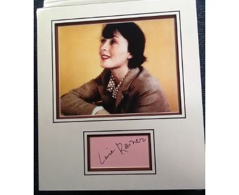 Luise Rainer signed autograph presentation. High quality professionally mounted 16 x 11 inch overall sized display. 3D double