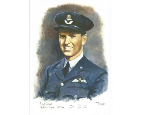 Plt Off Bob Foster WW2 RAF Battle of Britain Pilot signed colour print 12 x 8 inch signed in Pencil. Image of him in uniform.