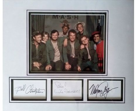 MASH, Bill Cristopher, Mike Farrell and Wayne Rogers signed autograph presentation. High quality professionally mounted 17x15