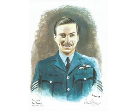 Sgt Pilot Paul Farnes WW2 RAF Battle of Britain Pilot signed colour print 12 x 8 inch signed in Pencil. Image of him in unifo