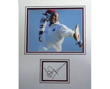 Brian Lara signed autograph presentation. High quality professionally mounted 16 x 11 inch overall sized display. 3D double m