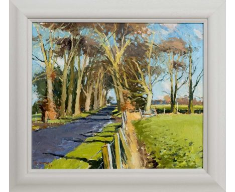 DOUGLAS LENNOX, ROAD TO BLOOMSHOLM oil on board, signed and dated '23, titled versoframedimage size 56cm x 66cm, overall size