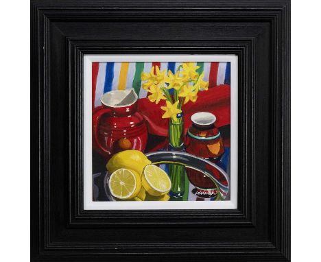 * FRANK COLCLOUGH (SCOTTISH 1941 - 2023), SPRING COMPOSITION oil on board, signed, titled versoframed and under glassimage si