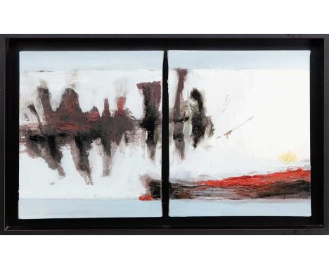 * BLAIR THOMSON, DRIFTING (DIPTYCH) two oils on canvas, signed, titled versoframed togetherimage size 35cm x 63cm, overall si