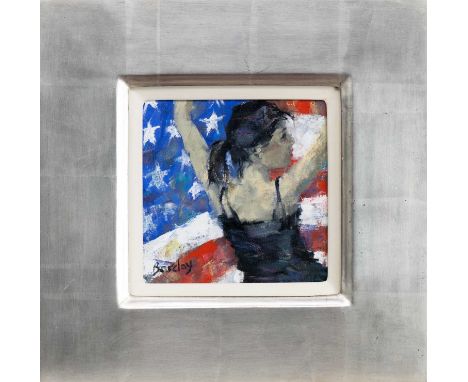 * MURIEL BARCLAY, DANCING GIRL, AMERICAN FLAG oil on canvas, signedframed and under glassimage size 20cm x 20cm, overall size