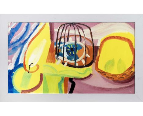 * DAVID COOK (SCOTTISH b. 1957), CANDLE & BIRDCAGE oil on board, signed, titled versoframedimage size 57cm x 100cm, overall s