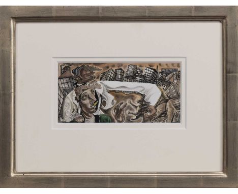 * JOHN BYRNE RSA (SCOTTISH 1940 - 2023), FEEGIE mixed media on paper, signedmounted, framed and under glassimage size 12cm x 