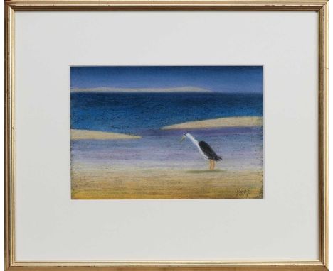 * JACK KNOX RSA RSW RGI (SCOTTISH 1936 - 2015), HERON FISHING pastel on paper, signed, titled label versomounted, framed and 