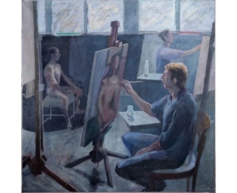 GWEN HARDIE (SCOTTISH b. 1962), ECA LIFE CLASS  oil on canvas, signed versoframedimage size 158cm x 158cm, overall size 159cm