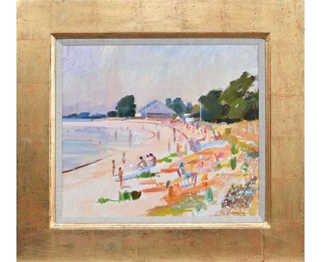 * JOHN CUNNINGHAM RGI D LITT (SCOTTISH 1926 - 1998), LA PLAGE, JONVILLE oil on canvas, signed, titled and dated circa 1992 la