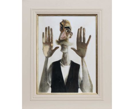 * JOHN BYRNE RSA (SCOTTISH 1940 - 2023), HANDS UP  offset lithograph on paper framed and under glass  image size 36cm x 27cm,