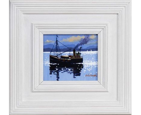 * FRANK COLCLOUGH (SCOTTISH 1941 - 2023), PUFFER acrylic on board, signed, titled versoframed and under glassimage size 13cm 