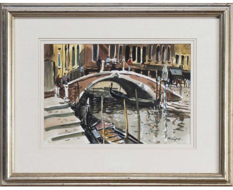 * DOUGLAS PHILLIPS (SCOTTISH 1926 - 2012), SAN MOISE CANAL - VENICE watercolour on paper, signed, titled label versomounted, 