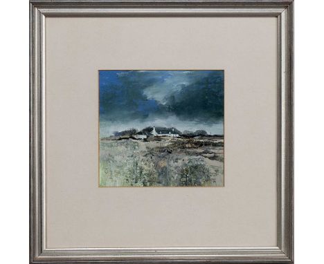 * GORDON HOPE WYLLIE RSW (SCOTTISH 1930 - 2005), HILLSIDE FARM  mixed media on paper, signed and dated '84, titled versomount