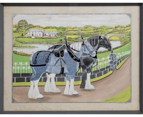 * WILLIAM ROBBIE (SCOTTISH 1887 - 1967), TWO CLYDESDALES, PETERHEAD watercolour on paper, signedmounted, framed and under gla