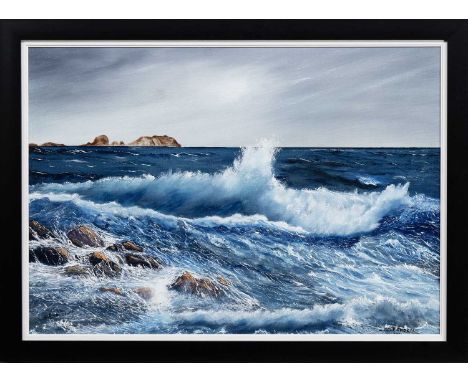 * JAMES CLEGHORN, SEASCAPE oil on canvas, signedframedimage size 50cm x 70cm, overall size 57cm x 77cm 