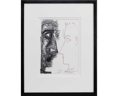 * JOHN BYRNE RSA (SCOTTISH 1940 - 2023), FACE TO FACE mixed media on paper, initialledmounted, framed and under glassimage si