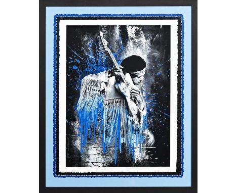 * MR BRAINWASH (THEIRRY GUETTA) (FRENCH b. 1966), JIMI HENDRIX BLUE five colour silkscreen print on hand torn archival paper,